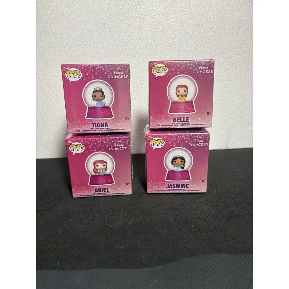 Disney Princess Funko Snow Globes Belle Tiana Jasmine Ariel Brand New Lot Of 4